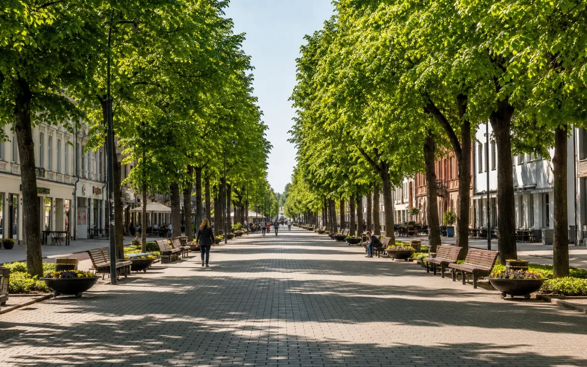 Medžiais apsodinta Laisvės alėja Kauno centre