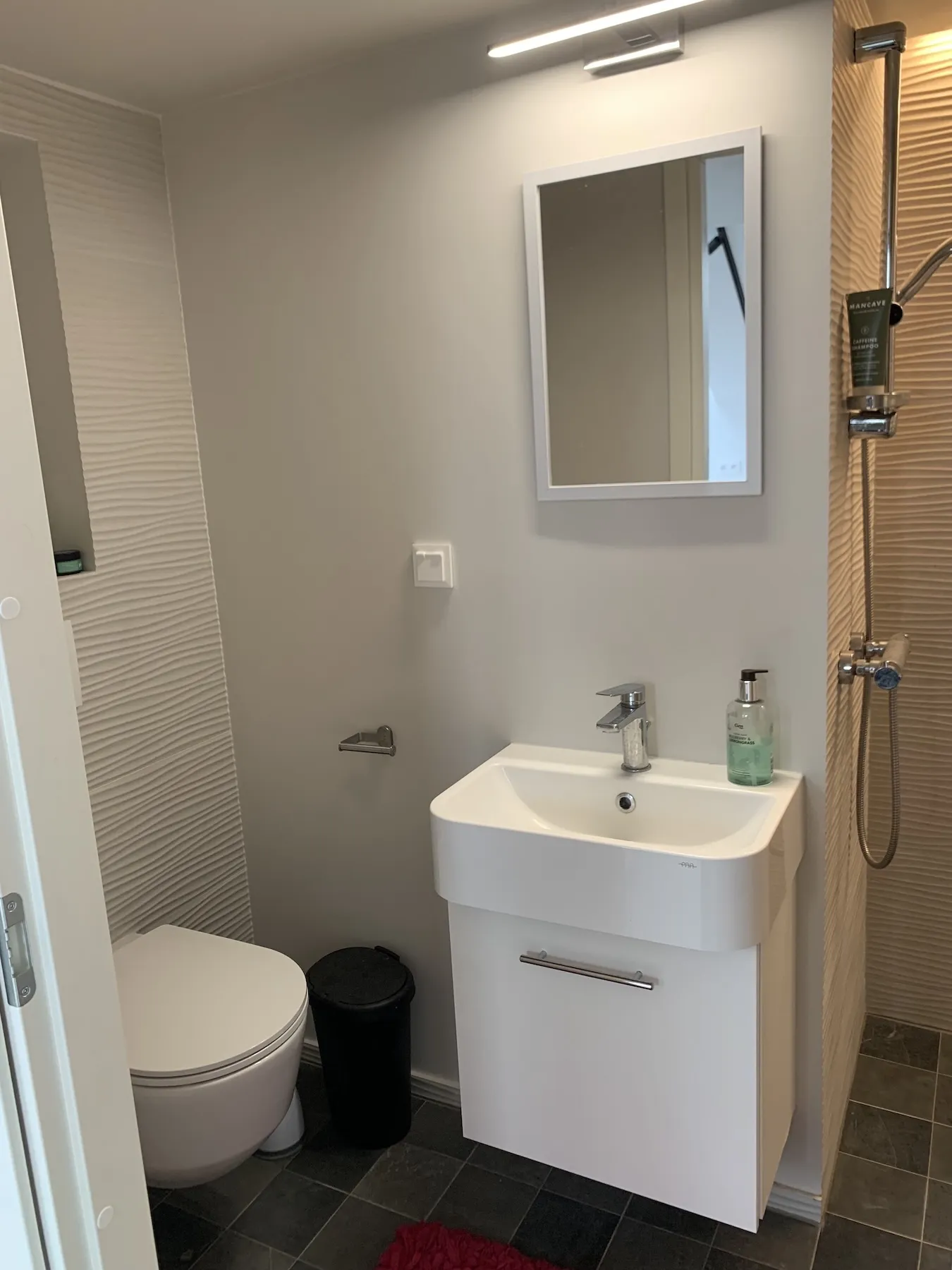 Kambarys nr. 7, privataus sanmazgo detalė su kriaukle ir veidrodžiu